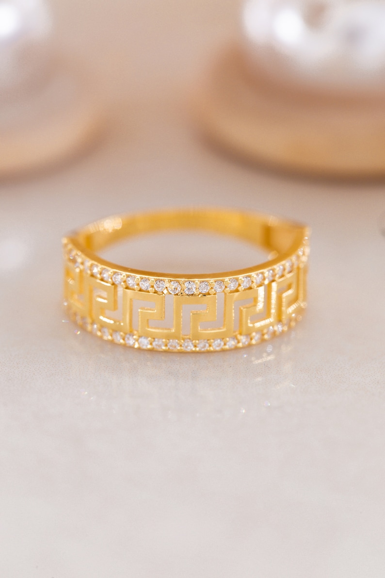 14K Golden Hieroglyphs Ring, Special Design Ring, Hieroglyphs Ring, Mini Golden Ring, Hieroglyphs Ring, Gift for Mother Day, Mom Gift 画像 2