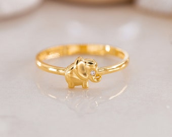 Bague éléphant en or 14 carats, bague en or, bague de fiançailles, bague design éléphant, bague spéciale, cadeau pour la fête des mères, cadeau maman