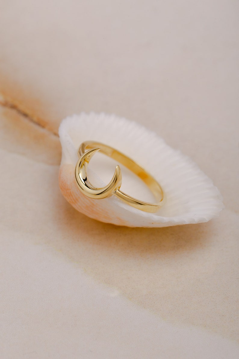 Gold Crescent Moon Rings, Delicate Gold Celestial Jewelry, Moon Ring Silver, Open Moon Ring,Tiny Moon Ring, Gift For Mother Day,Gift for Mom image 4