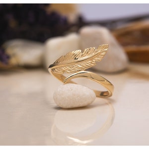 14K Gold Oak Leaf Ring, 925 Sterling Silver Minimalist Nature-Inspired Jewelry, Crystal Open Leaf Ring, Gift for Mother Day, Mom Gift image 6