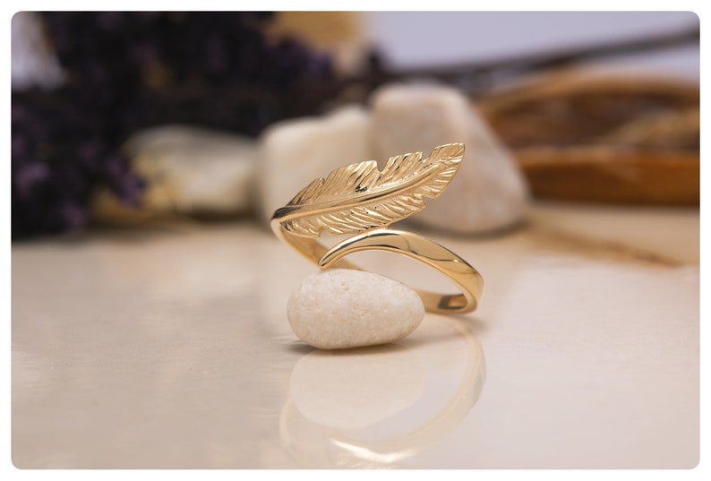 14K Gold Oak Leaf Ring, 925 Sterling Silver Minimalist Nature-Inspired Jewelry, Crystal Open Leaf Ring, Gift for Mother Day, Mom Gift image 6