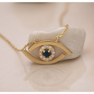 925 Silver Evil Eye Necklace, Gold Protection Pendant with Blue Enamel, Evil Eye Jewelry, Spiritual Amulet, Gift for Mother Day, Mom Gift image 2