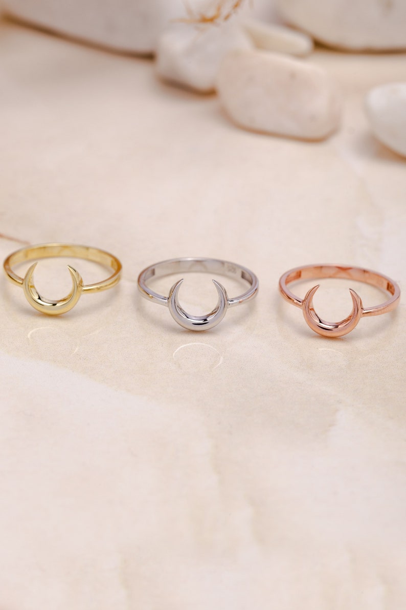 Gold Crescent Moon Rings, Delicate Gold Celestial Jewelry, Moon Ring Silver, Open Moon Ring,Tiny Moon Ring, Gift For Mother Day,Gift for Mom image 3