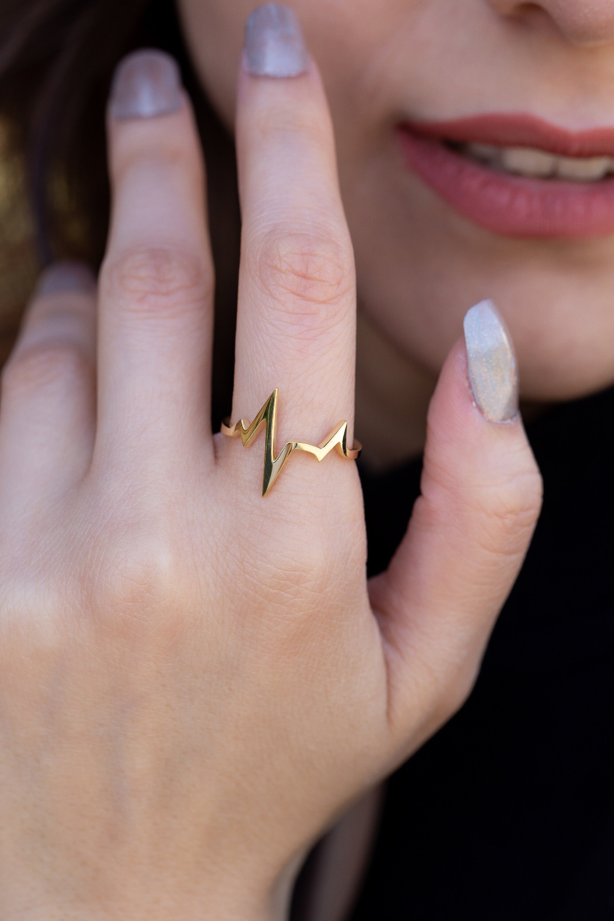 Heartbeat Ring - EKG Heart Beat ring - skinny ring - midi ring - 14k gold  filled, 14k rose gold filled - sterling silver - Mu-Yin Jewelry