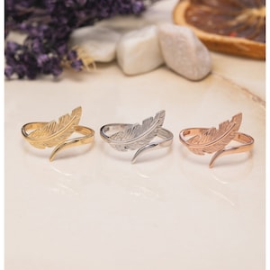 14K Gold Oak Leaf Ring, 925 Sterling Silver Minimalist Nature-Inspired Jewelry, Crystal Open Leaf Ring, Gift for Mother Day, Mom Gift image 2