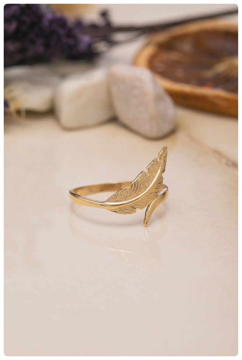 14K Gold Oak Leaf Ring, 925 Sterling Silver Minimalist Nature-Inspired Jewelry, Crystal Open Leaf Ring, Gift for Mother Day, Mom Gift image 7