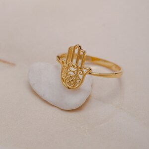 10k Yellow Gold Evil Eye Hamsa Hand Ring - Protective Symbol Jewelry, Size 4.5 - View #6