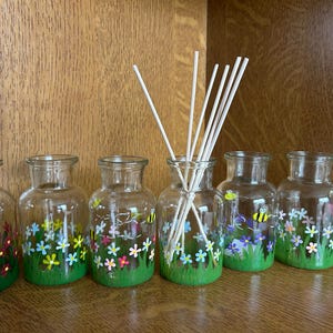 Handpainted meadow flowers diffuser bottles, option for wooden reed sticks