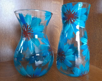 Handpainted turquoise cornflower vase    Different vase shapes available