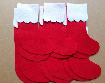 Die cut felt red and white stockings x 12