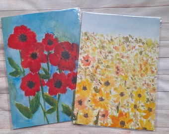 A4 Art Prints, Wall Decor, Sunflower Field, Red Poppies, different designs available