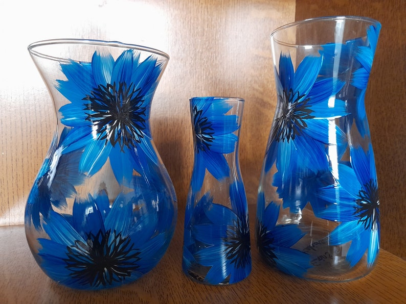 Hand painted blue Cornflower vase Different vase shapes and sizes available image 1