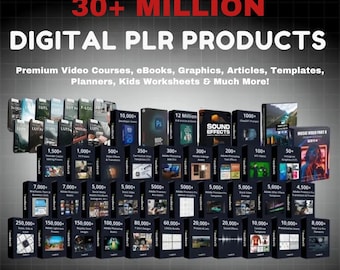 Paket med över 30 miljoner digitala produkter, återförsäljning, MRR, PLR, digitala nedladdningar, passiv inkomst, lyxrullar, AI-prompter, ansiktslösa inlägg på sociala medier