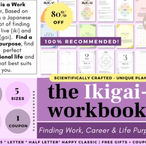 Ikigai Workbook, Best Work , Career Plan ,Find Ikigai Planner Life Purpose Planner Ikigai Workbook 2025 2026 Ikigai Worksheet Habits Tracker