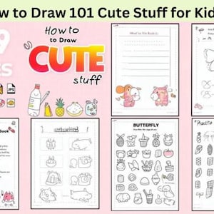 HOW TO DRAW 109 Pages Cute Stuff For Kids, 100 animal step by step drawing, Beginners Drawing book, Easy Illustration, Kids Drawing book