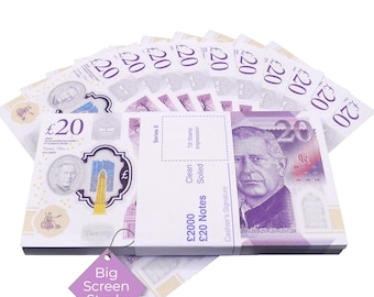 Big Screen Stacks | Prop Money 20 for Films, TV and pretend use, play or learning.  NOT legal tender, this item is a stage prop.