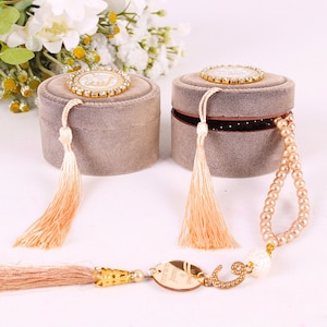 Personalized Velvet Box Pearl Prayer Beads Muslim Favors | Wedding Favors | Eid Favors | Baby Shower Favors | Hajj Umrah Favor | Ameen Favor