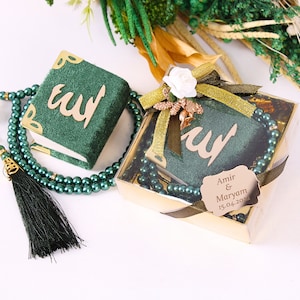 Mini set regalo di perle del Corano in velluto personalizzato, decorato con tasbeeh / bomboniera per Eid / bomboniera per matrimonio / bomboniera per baby shower / bomboniera per festa musulmana