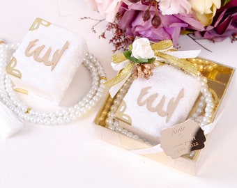 Personalized Velvet Mini Quran Pearl Tasbeeh Decorated Box Gift Set | Eid Favor | Wedding Favor | Baby Shower Favor | Muslim Party Favor