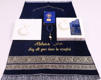 Ensemble cadeau islamique Coran Tasbeeh de tapis de prière tissé personnalisé | Cadeau musulman Ramadan Eid Mariage Mère et père Saint Valentin