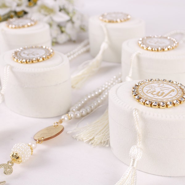 Personalized Velvet Box Pearl Prayer Beads Muslim Favors | Wedding Favors | Eid Favors | Baby Shower Favors | Hajj Umrah Favor | Ameen Favor