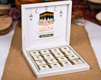 16 PCS with Box Hajj Mubarak, Umrah Mubarak, Eid Al Adha Chocolate Favors for Guests, Eid Mubarak, Custom Chocolate Favors, Eid Chocolate
