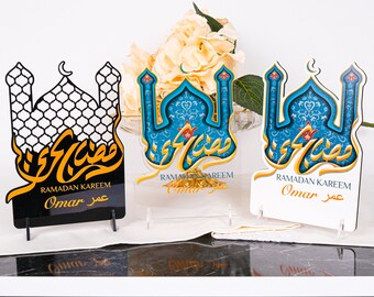 Decoração de mesa personalizada para casa Ramadan Eid | Decoração Ramadan Kareem Eid Mubarak | Suporte para placa de mesa Ramadan Eid Islam Muslim Party Favor Gift