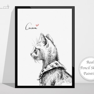 Custom Cat Portrait, Pet Painting, Pencil Sketch Pet Portrait, Pet loss Gift, Pet Memorial Gift, Pet Canvas, Pet Art