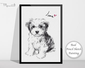 Pencil Sketch Pet Portrait, Pet Canvas, Pet Painting, Custom Dog Portrait, Pet loss Gift, Pet Memorial Gift, Pet Art