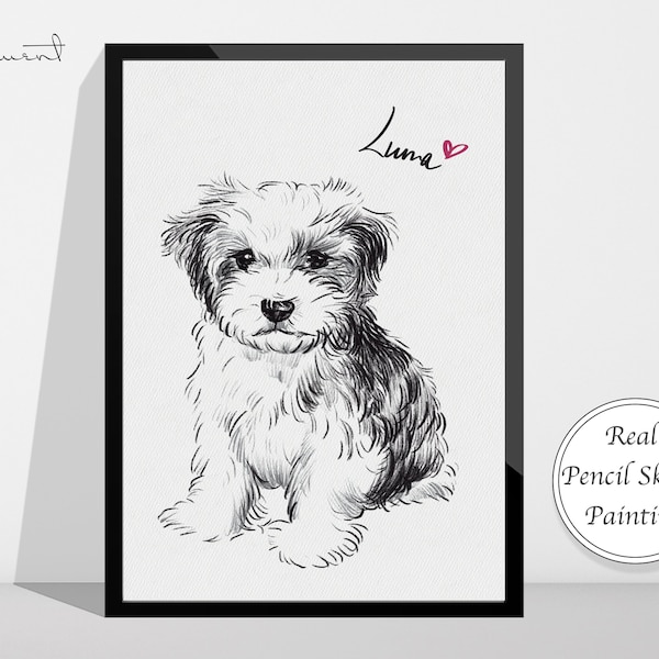 Pencil Sketch Pet Portrait, Pet Canvas, Pet Painting, Custom Dog Portrait, Pet loss Gift, Pet Memorial Gift, Pet Art