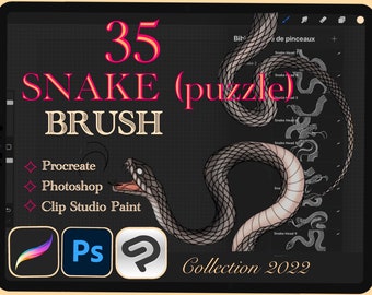 35 SNAKE PUZZLE brushes for Procreate / Photoshop / Clip Studio Paint (collection 2022)