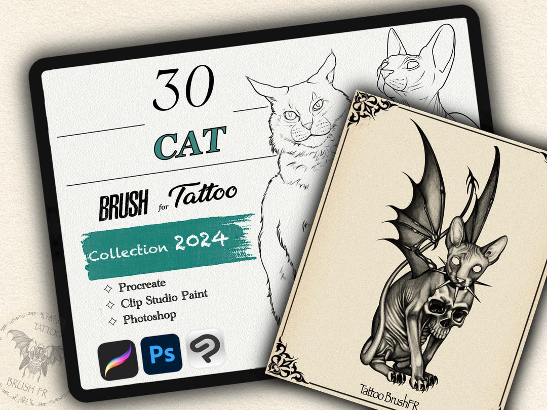 30 CAT BRUSH for Procreate / Photoshop / Clip Studio Paint (collection ...