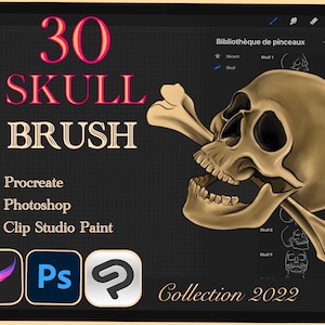 30 SKULL BRUSH for Procreate / Photoshop / Clip Studio Paint (2022 collection)