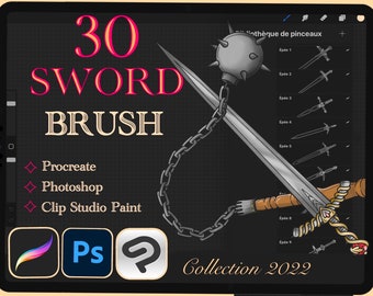 30 SWORD BRUSH for Procreate / Photoshop / Clip Studio Paint (2022 collection)
