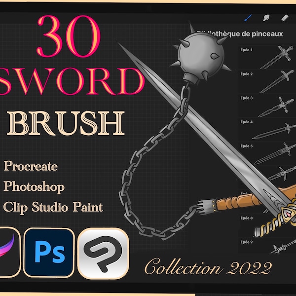 30 SWORD BRUSH for Procreate / Photoshop / Clip Studio Paint (2022 collection)