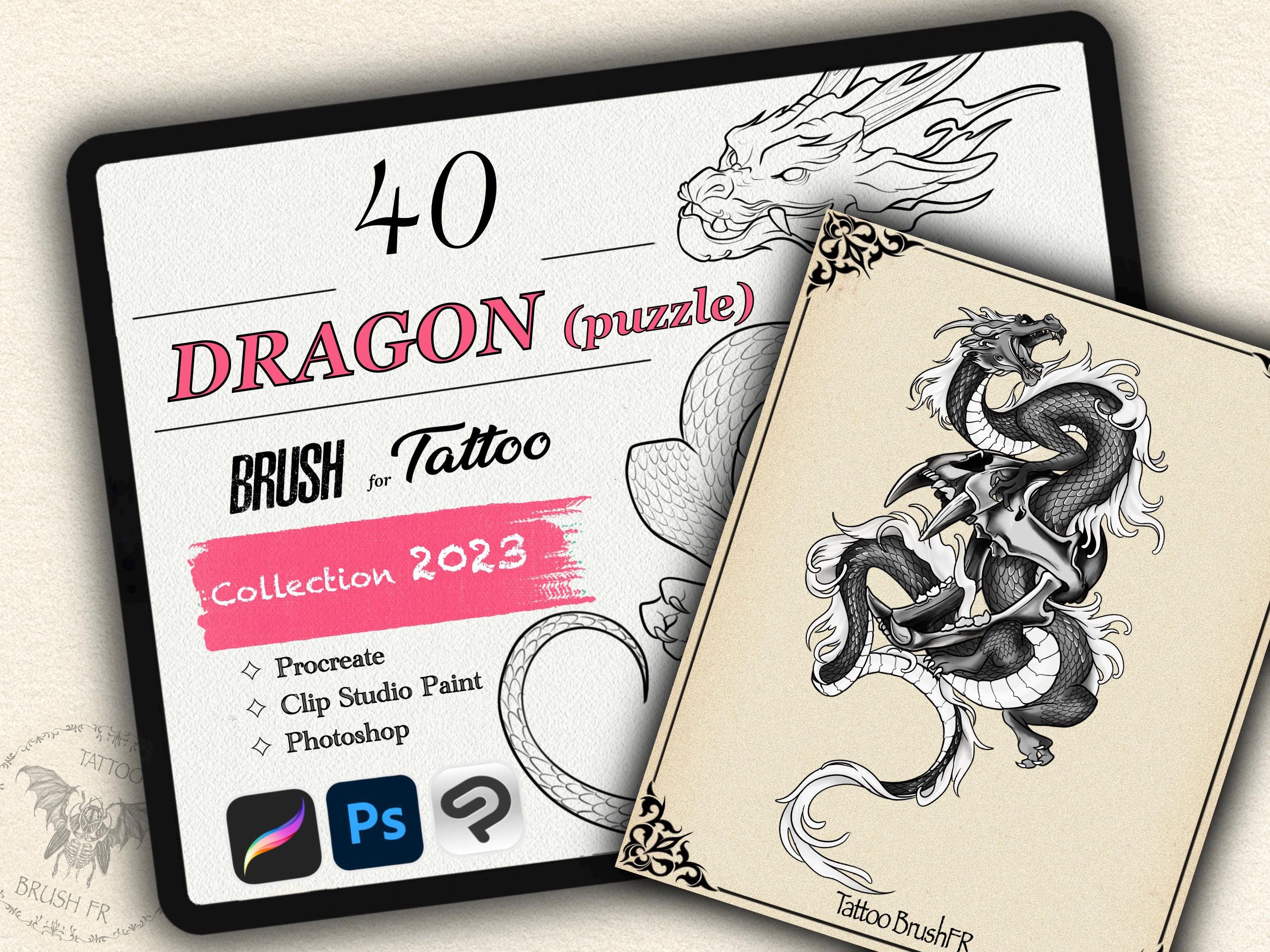40 Dragon Brush Set for Procreate, Photoshop & Clip Studio Paint (2023 Collection)