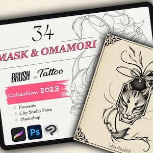 34 MASK & OMAMORI Brush for Procreate / Photoshop / Clip Studio Paint (Collection 2023)