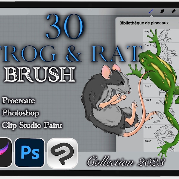 30 FROG & RAT Brush for Procreate / Photoshop / Clip Studio Paint (collection 2023)