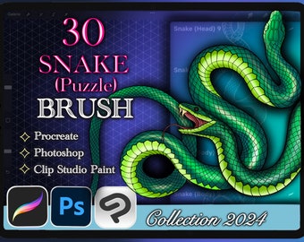 30 SNAKE PUZZEL BORSTEL voor Procreate / Photoshop / Clip Studio Paint