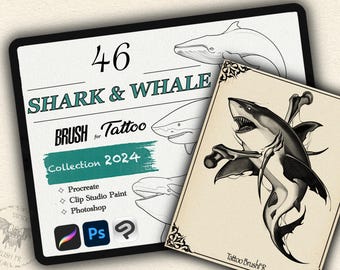46 SHARK & WHALE BRUSH for Procreate / Photoshop / Clip Studio Paint (Collection 2024)