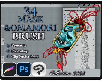 34 MASK & OMAMORI Brush for Procreate / Photoshop / Clip Studio Paint