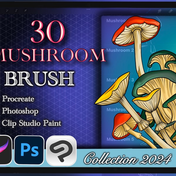 30 MUSHROOM BRUSH for Procreate / Photoshop / Clip Studio Paint (Collection 2024)