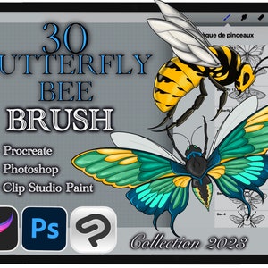 30 BUTTERFLY and BEE BRUSHES for Procreate / Photoshop / Clip Studio Paint (Collection 2023)