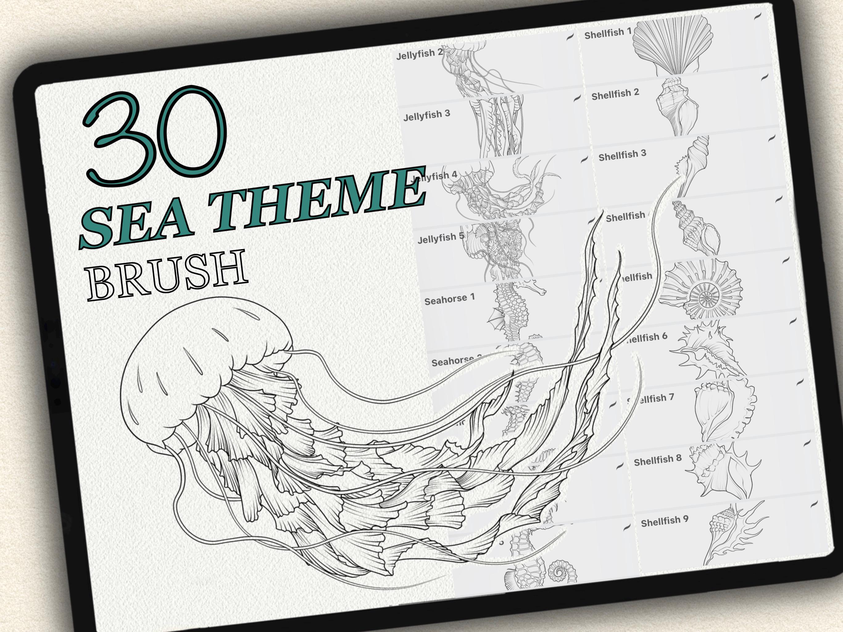 30 SEA THEME BRUSHES for Procreate | Photoshop | Clip Studio Paint - Etsy
