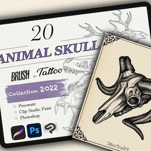20 ANIMAL SKULL BRUSH for Procreate / Photoshop / Clip Studio Paint (2022 コレクション)