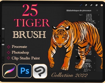 25 TIGER BRUSH for Procreate / Photoshop / Clip Studio Paint (collection 2022)