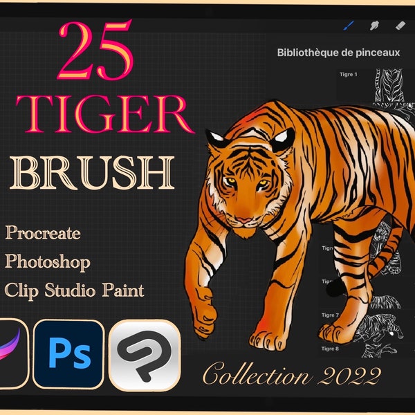 25 TIGER BRUSH for Procreate / Photoshop / Clip Studio Paint (collection 2022)