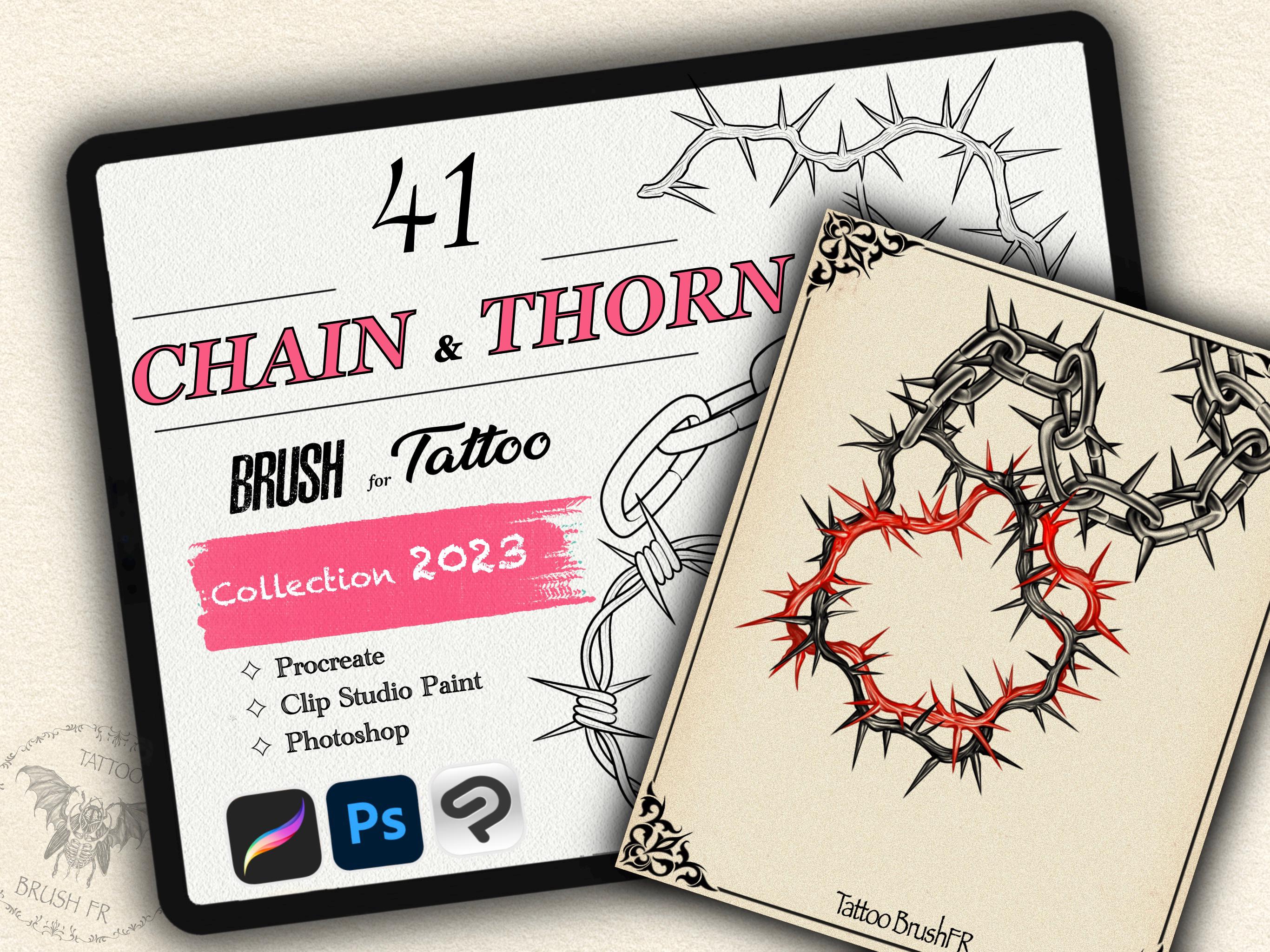 41 Chain, Barbed Wire, Thorn, Padlock & Nail Brushes for Procreate, Photoshop & Clip Studio