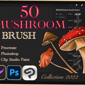 50 MUSHROOM BRUSH for Procreate / Photoshop / Clip Studio Paint (2022 collection)