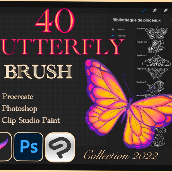 40 BUTTERFLY BRUSHES for Procreate / Photoshop / Clip Studio Paint (2022 collection)